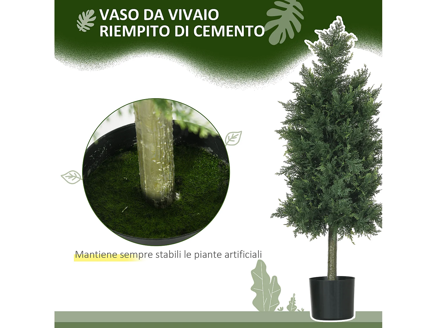 Set 2 piante finte di cedro con foglie in pe verde 38x12.5x90 cm