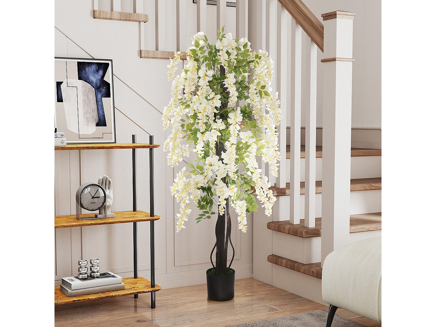 Albero di camelia artificiale da 90 cm, Pianta finta con fiori in vaso