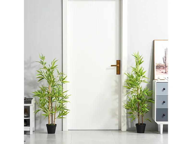 Set 2 piante bambù artificiali in vaso 120cm casa ed esterni
