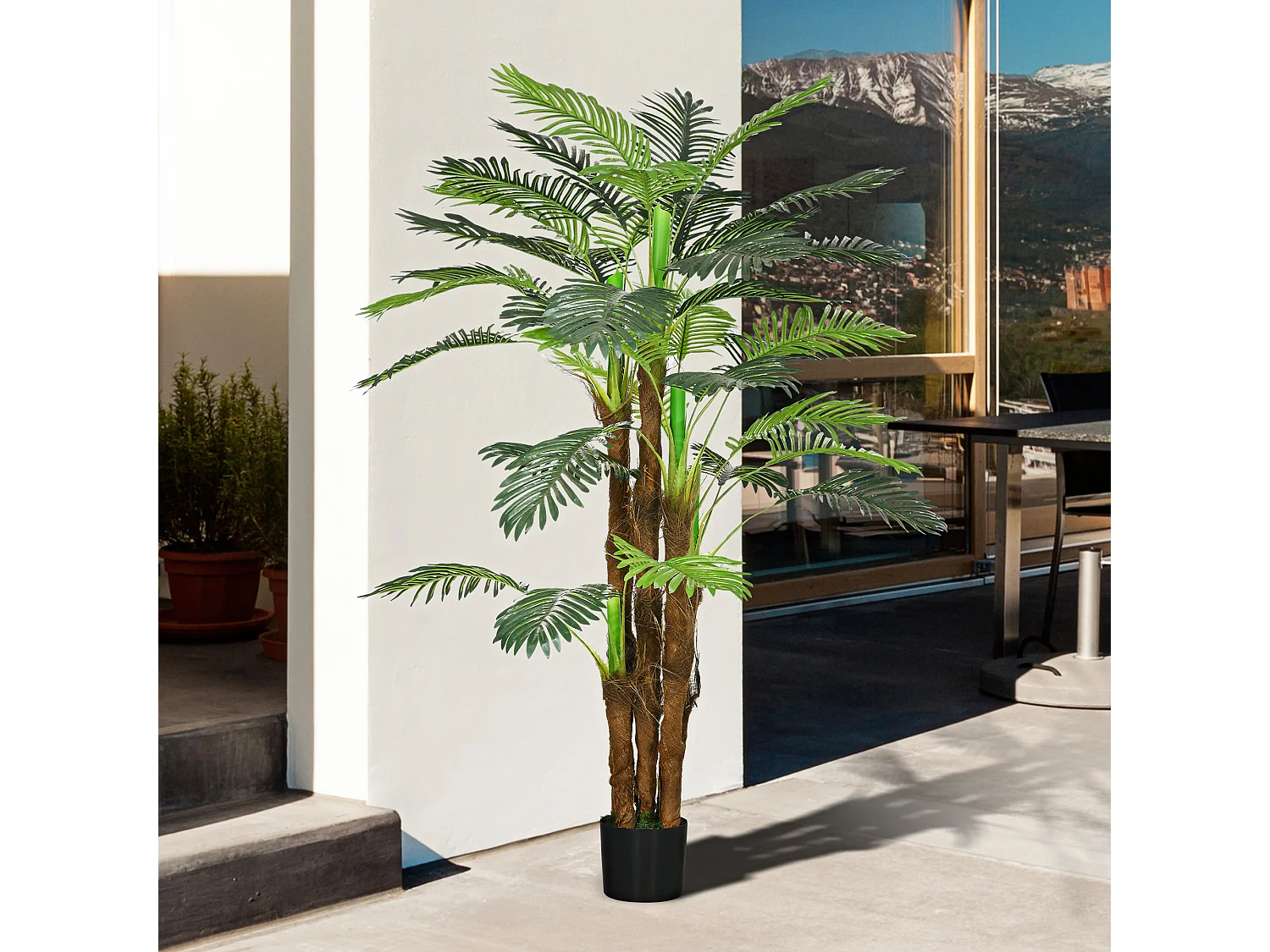 Palma artificiale verde 160 cm in vaso con 36 foglie in pe e cemento