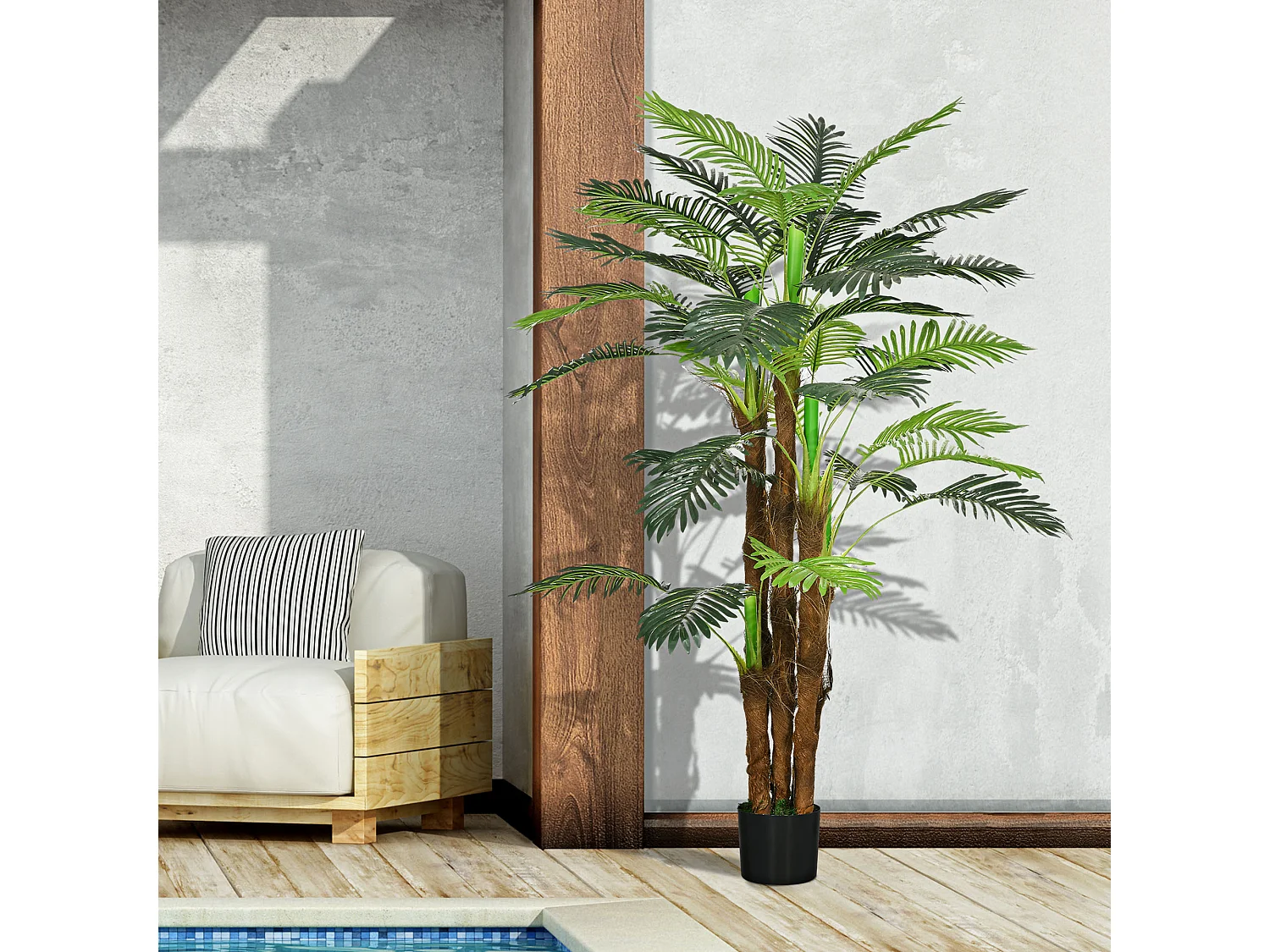 Palma artificiale verde 160 cm in vaso con 36 foglie in pe e cemento