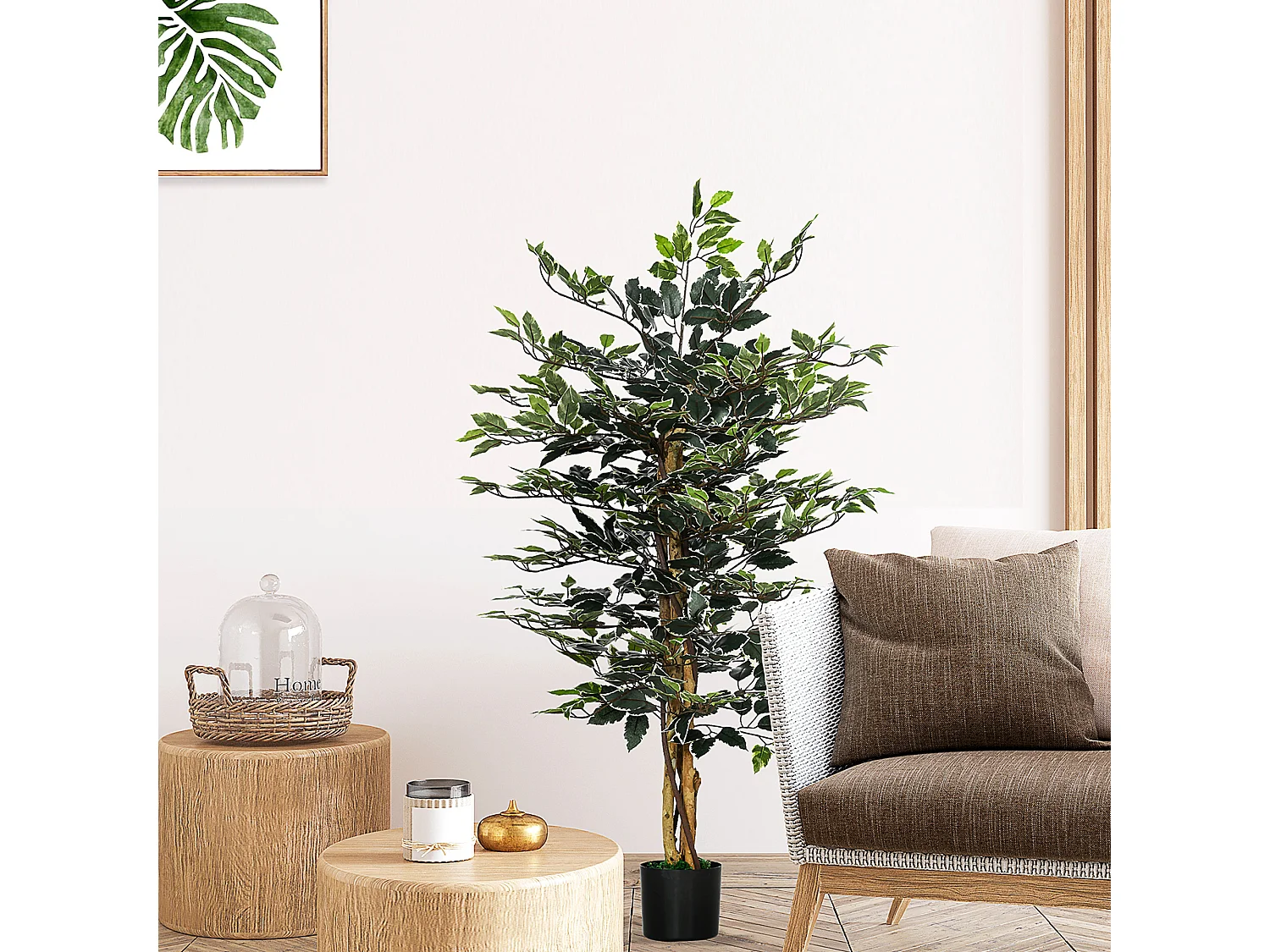 Pianta artificiale di fico da 130 cm 702 foglie e 3 tronchi