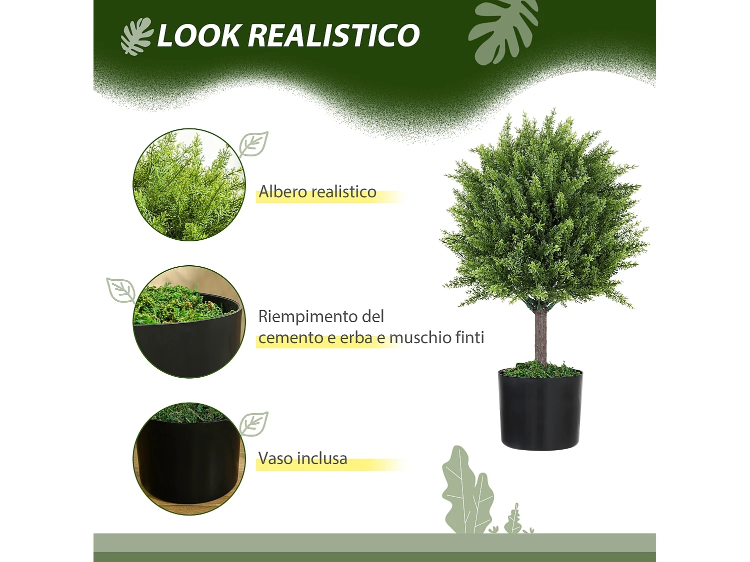 Pianta finta alberello di cedro con vaso incluso alta 55 cm