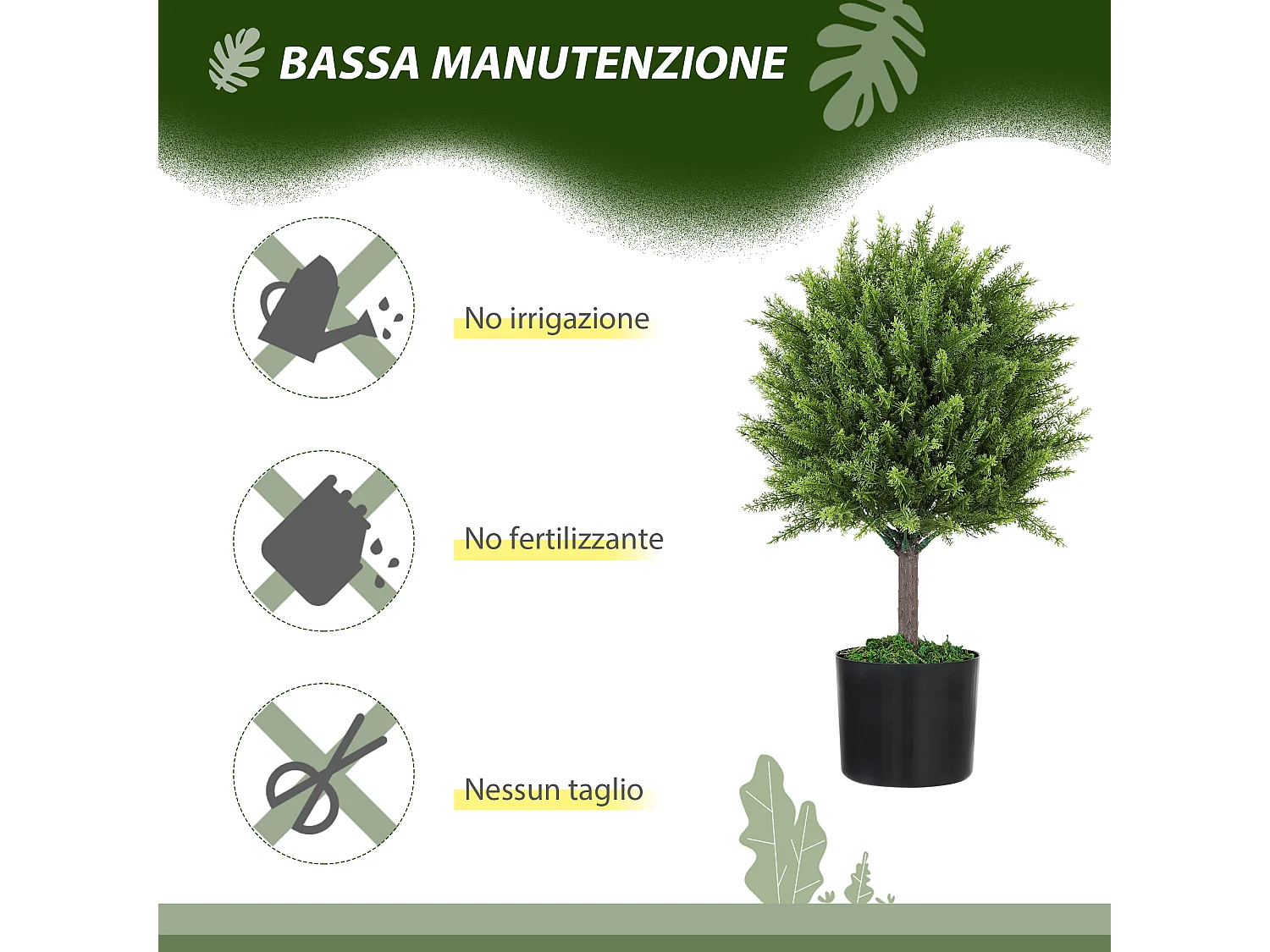 Pianta finta alberello di cedro con vaso incluso alta 55 cm