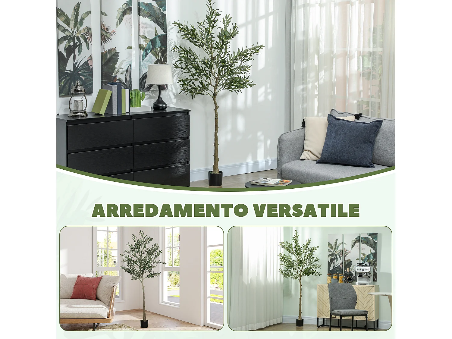 Pianta artificiale di olivo alta 180 cm con 900 foglie e 40 olive