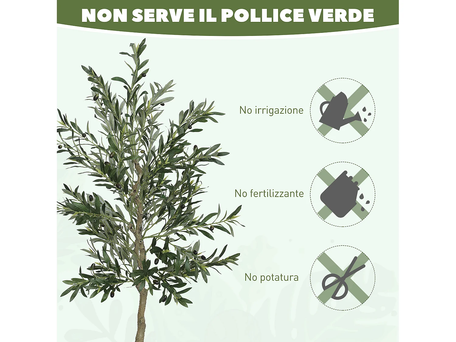 Pianta artificiale di olivo alta 180 cm con 900 foglie e 40 olive
