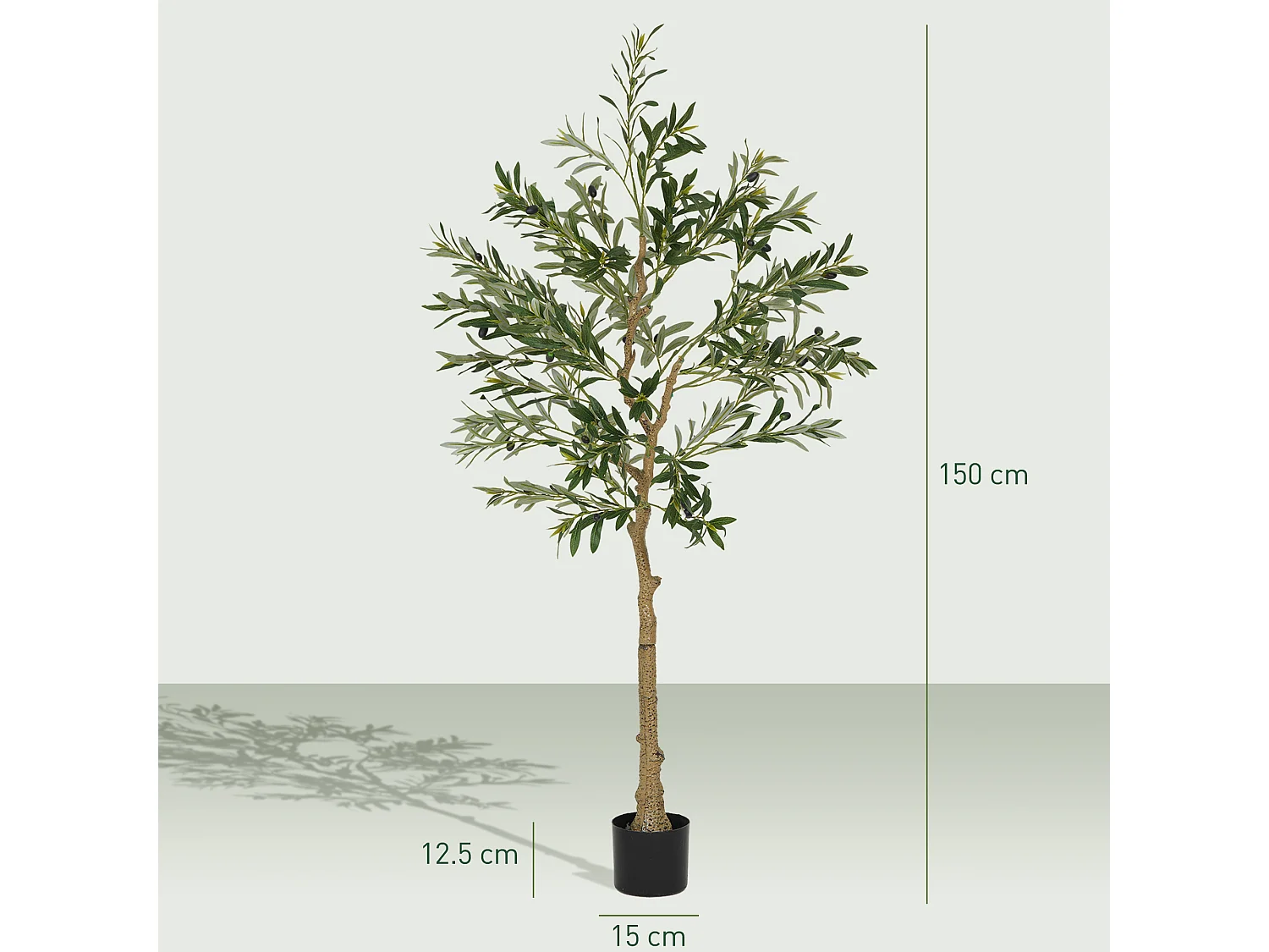 Pianta artificiale di olivo alta 150 cm con 720 foglie e 32 olive