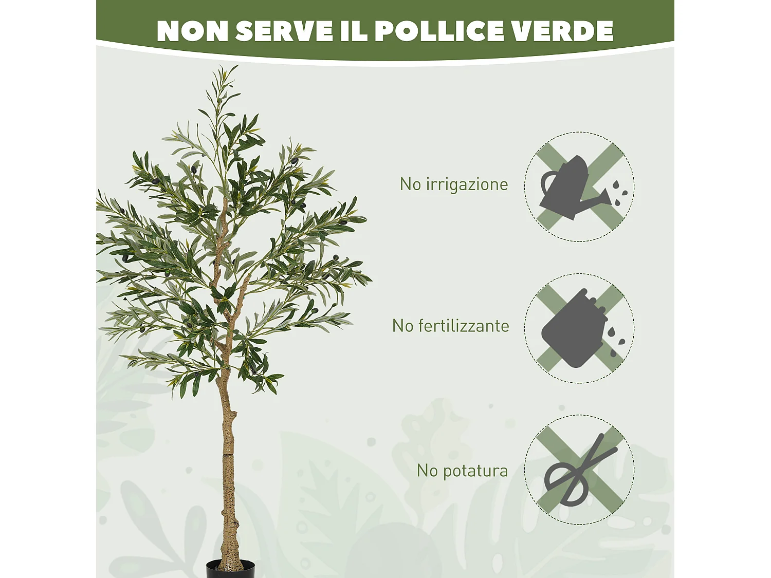 Pianta artificiale di olivo alta 150 cm con 720 foglie e 32 olive