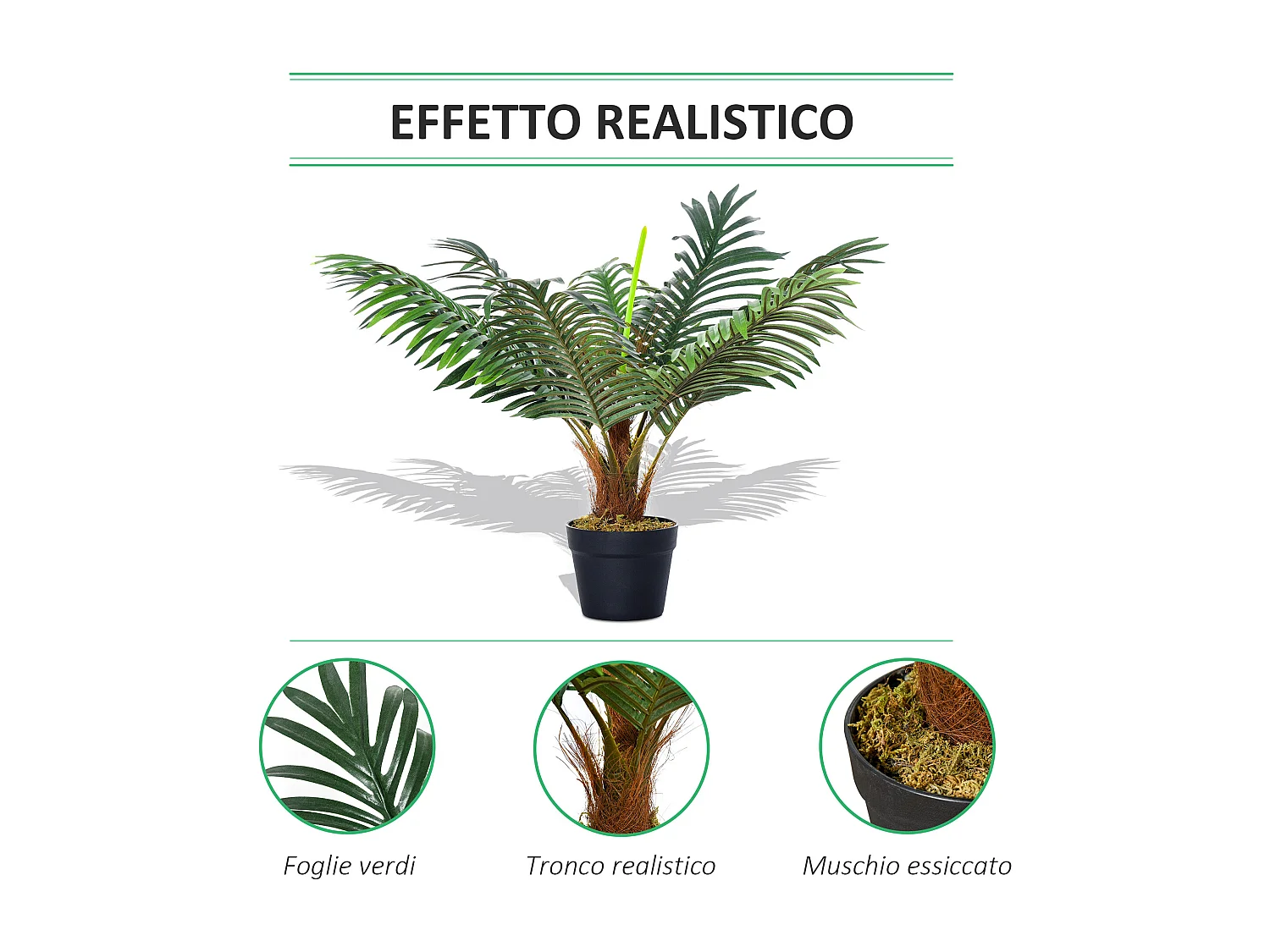 Palma in plastica decorativa con vaso in pe verde