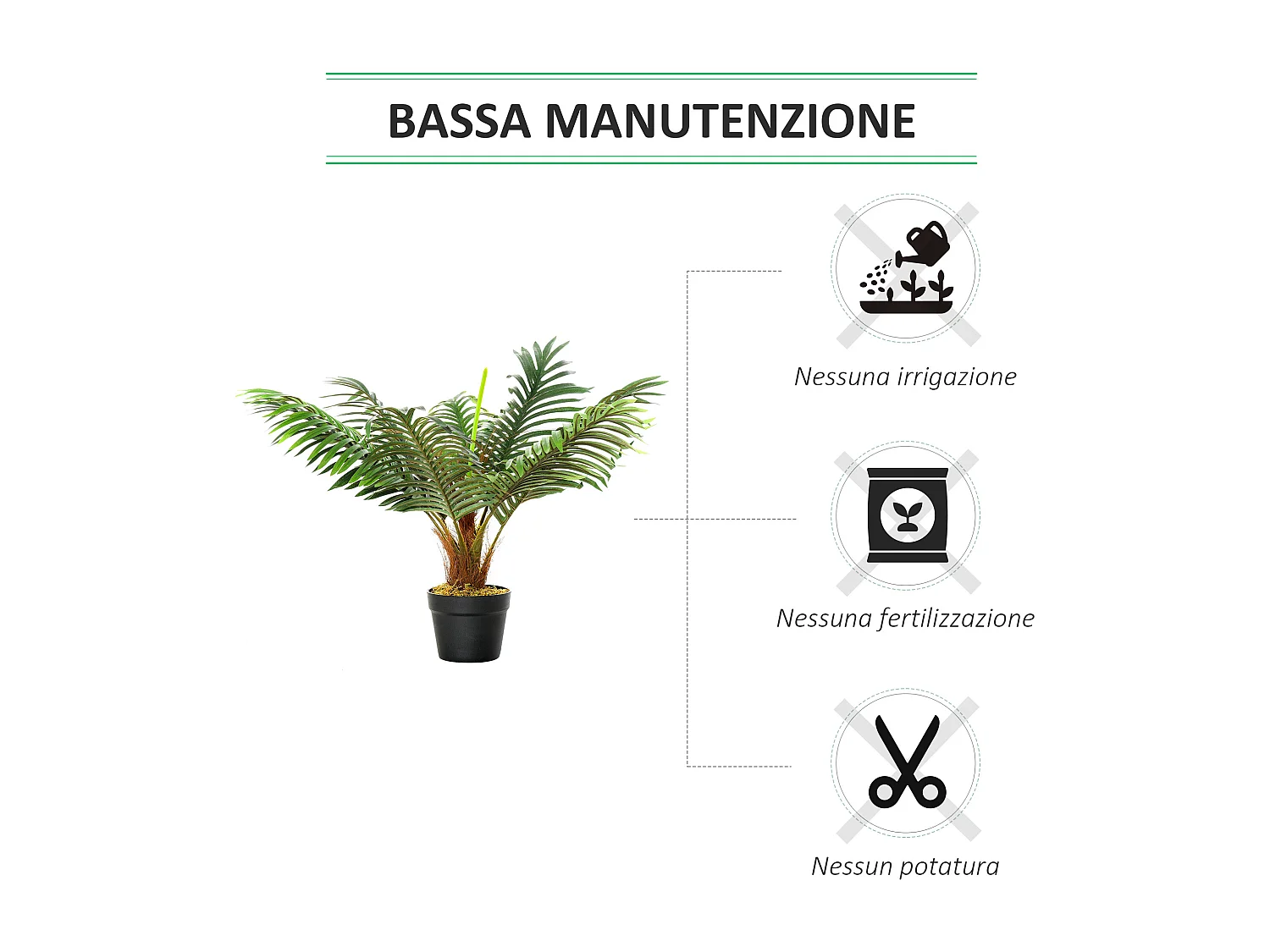 Palma in plastica decorativa con vaso in pe verde