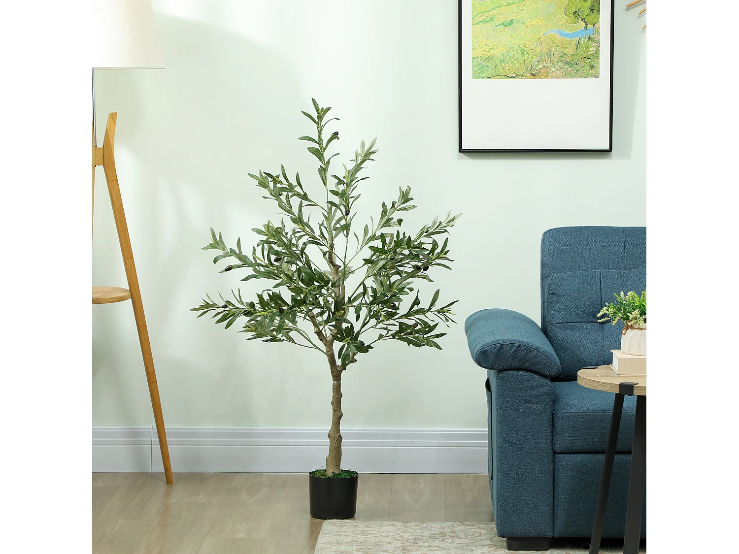 Pianta artificiale di olivo alta 120 cm con 450 foglie e 20 olive