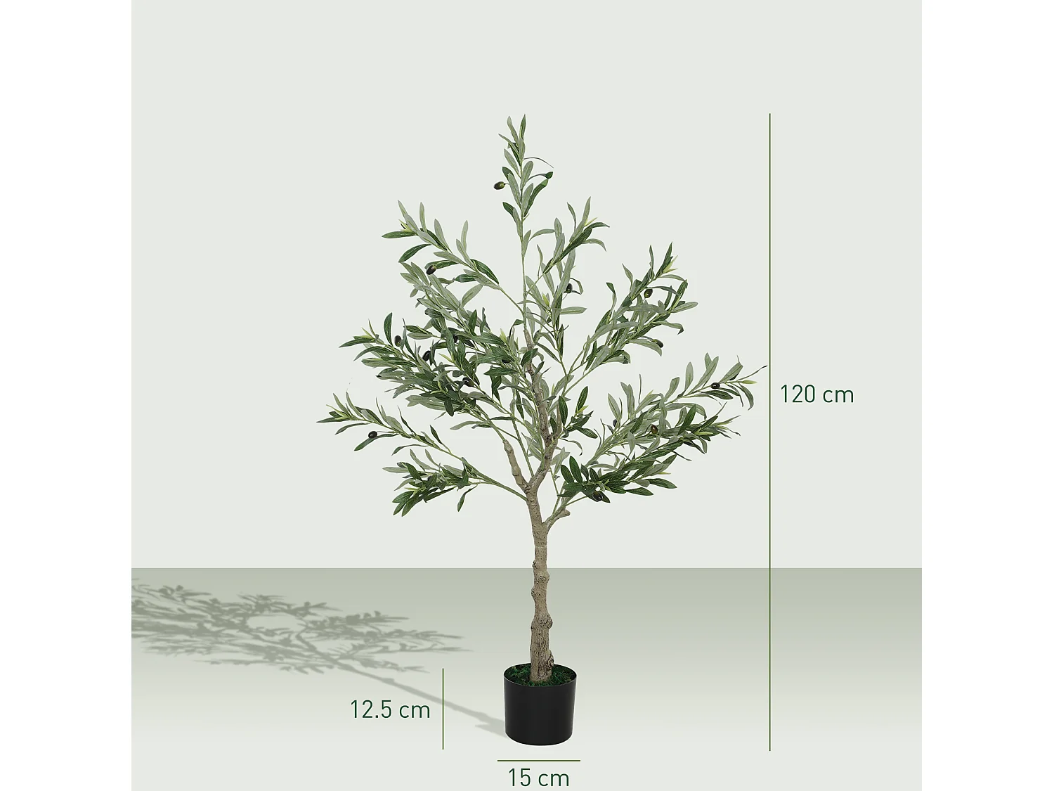 Pianta artificiale di olivo alta 120 cm con 450 foglie e 20 olive