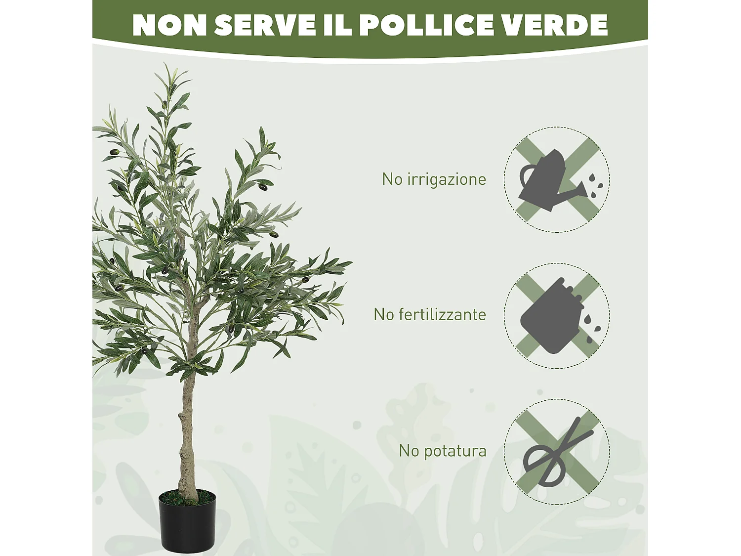 Pianta artificiale di olivo alta 120 cm con 450 foglie e 20 olive