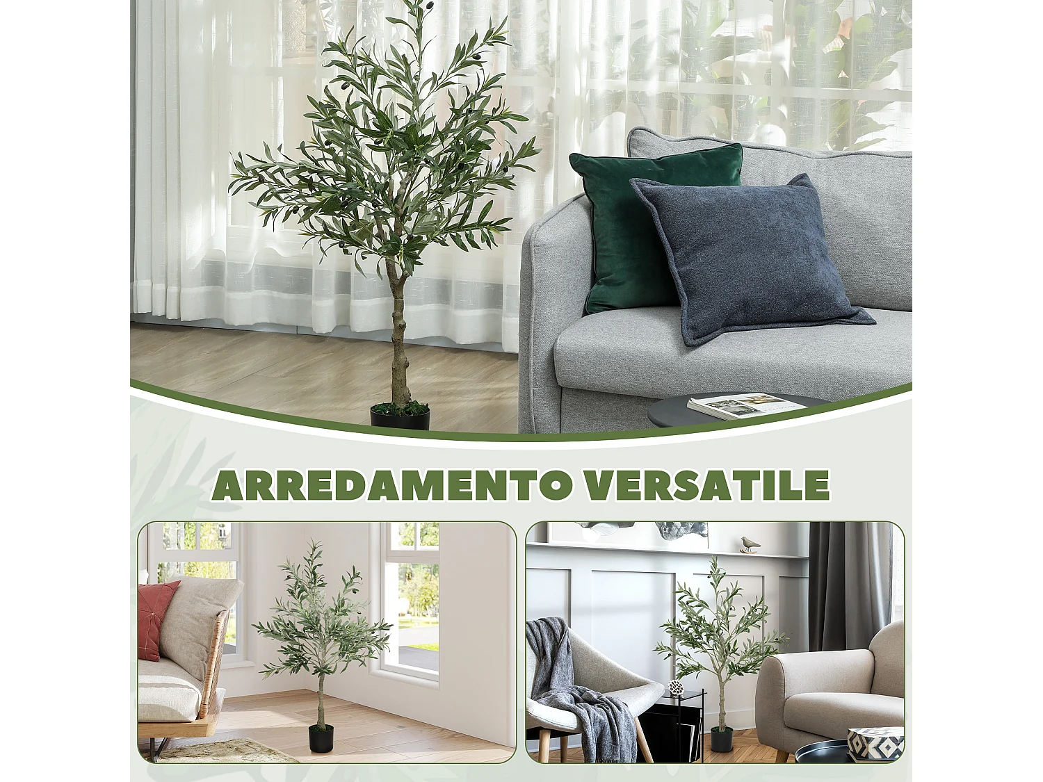 Pianta artificiale di olivo alta 120 cm con 450 foglie e 20 olive