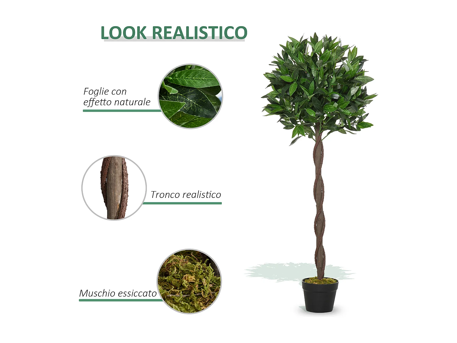 Set di 2 alberi di alloro in vaso in pe verde