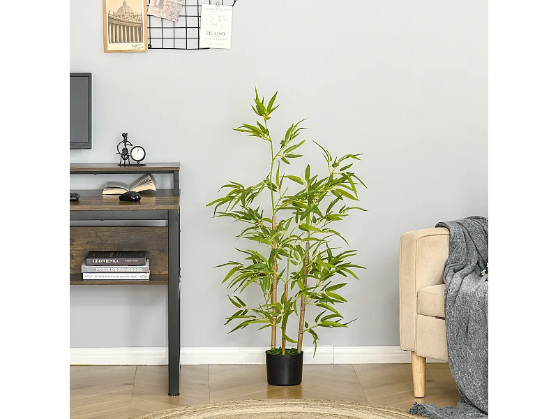 Pianta finta di bambù alta 120cm con vaso da interno ed esterno