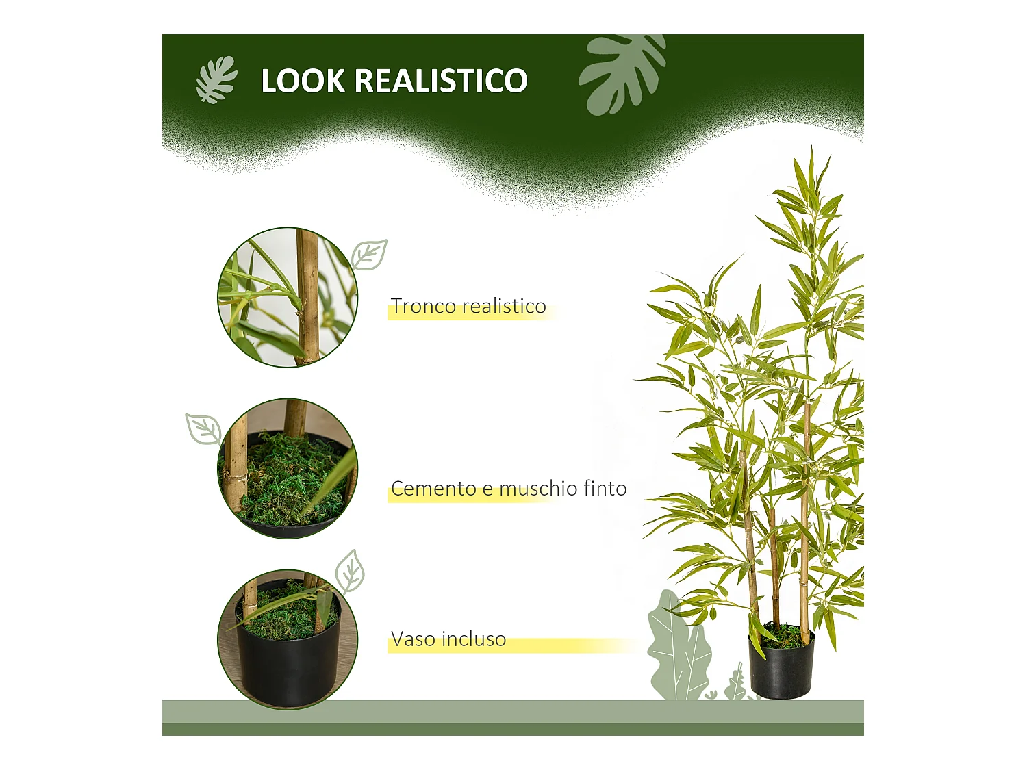 Pianta finta di bambù alta 120cm con vaso da interno ed esterno