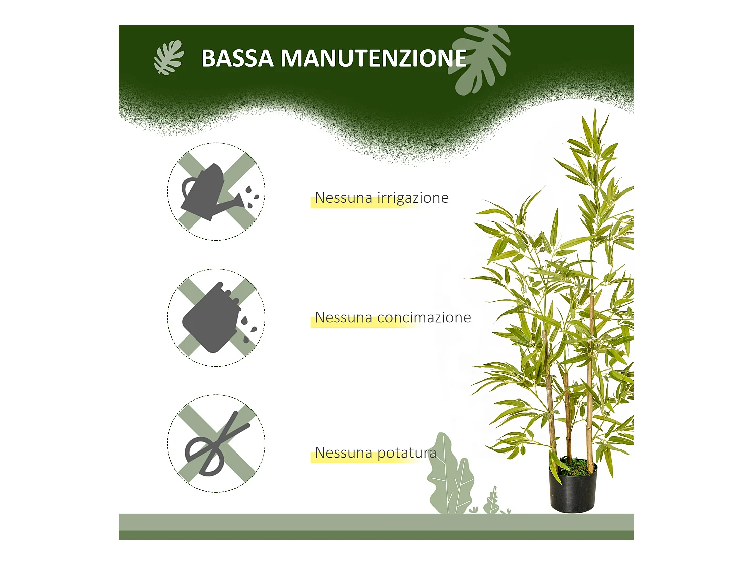 Pianta finta di bambù alta 120cm con vaso da interno ed esterno