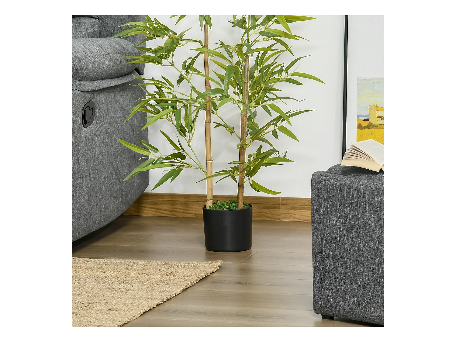 Pianta finta di bambù alta 120cm con vaso da interno ed esterno