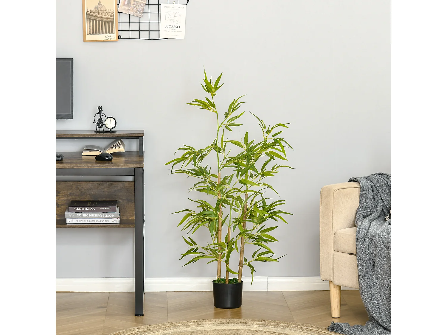 Pianta finta di bambù alta 120cm con vaso da interno ed esterno