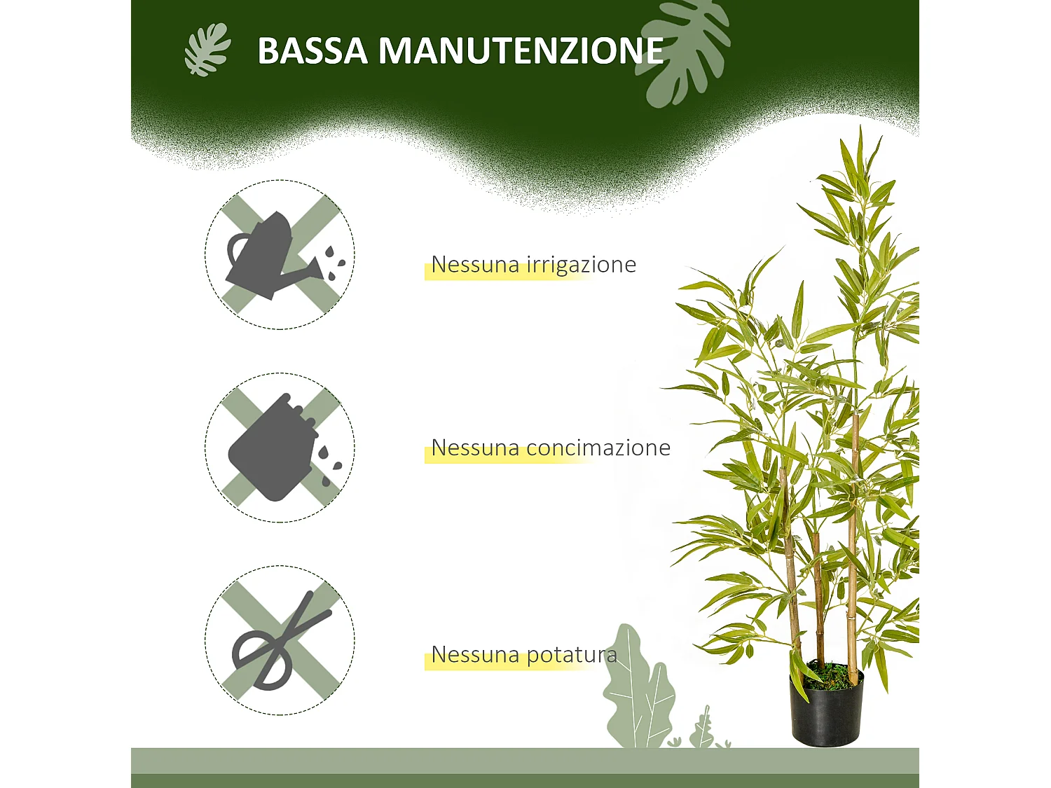 Pianta finta di bambù alta 120cm con vaso da interno ed esterno