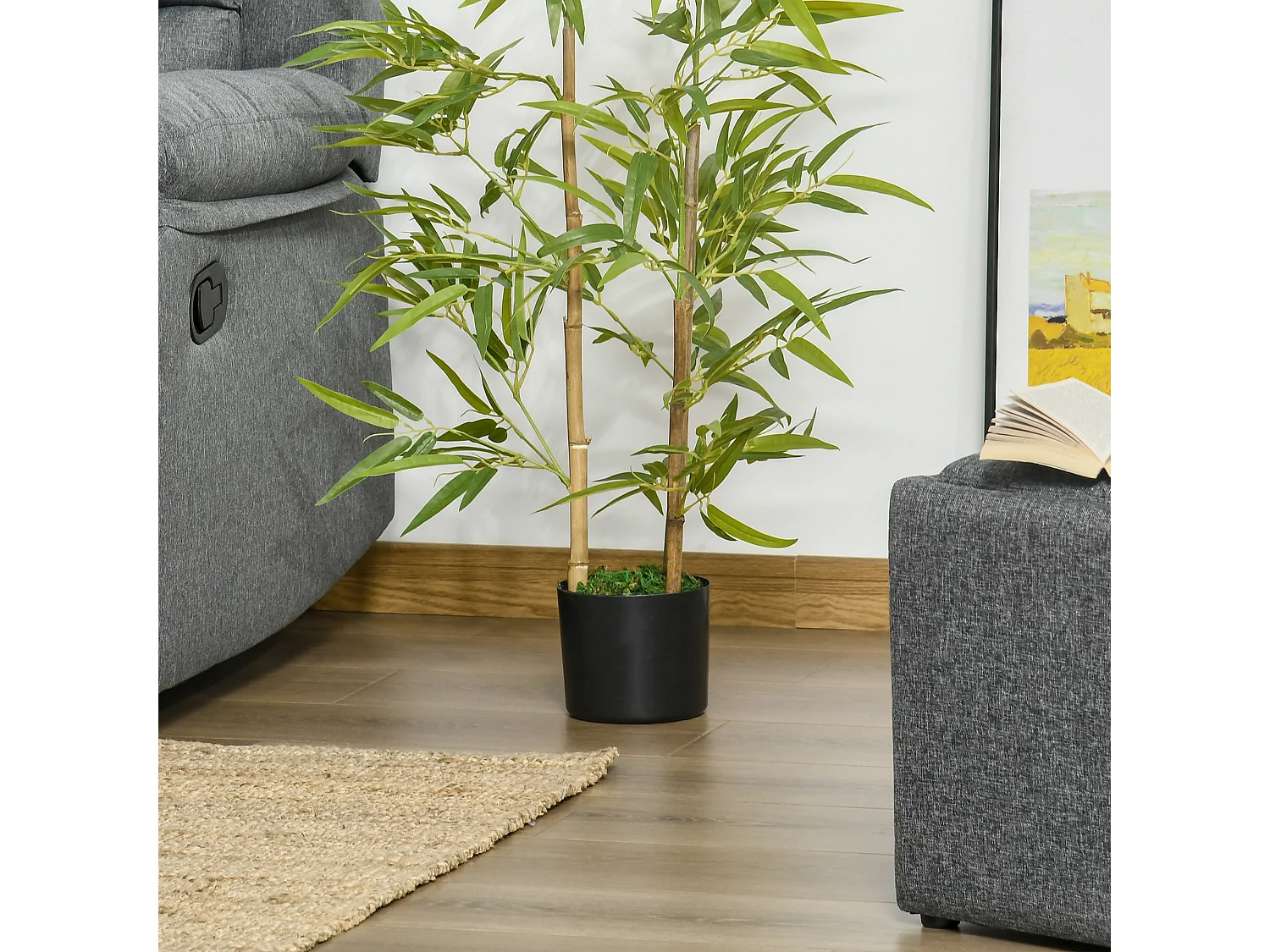 Pianta finta di bambù alta 120cm con vaso da interno ed esterno