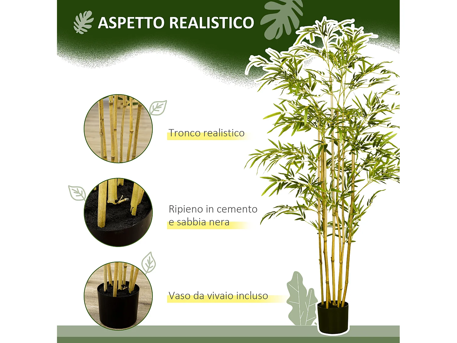 Bambù in vaso artificiale alto 150cm da interno ed esterno