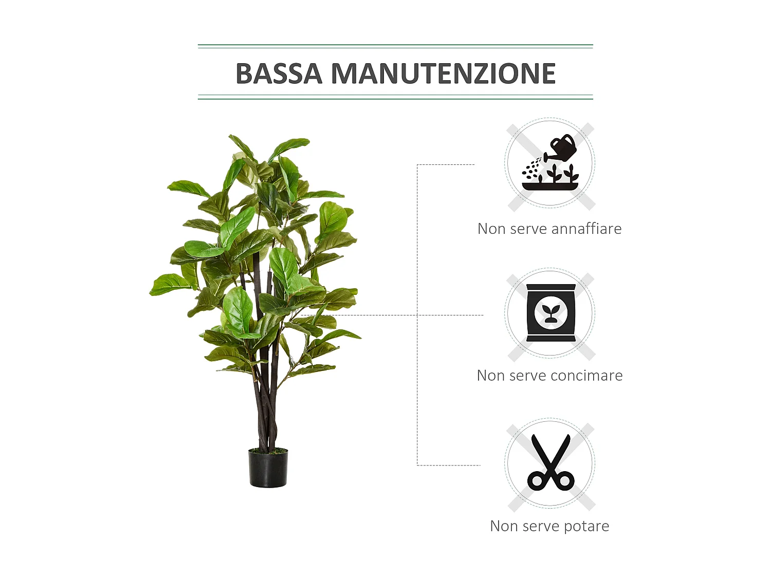 Ficus artificiale 130cm per interni ed esterni con foglie