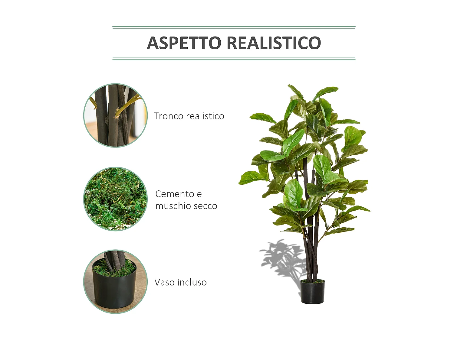 Ficus artificiale 130cm per interni ed esterni con foglie