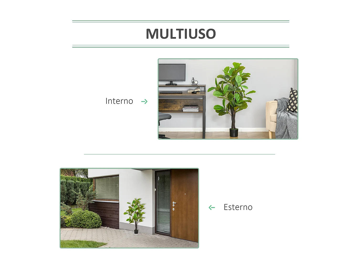 Ficus artificiale 130cm per interni ed esterni con foglie