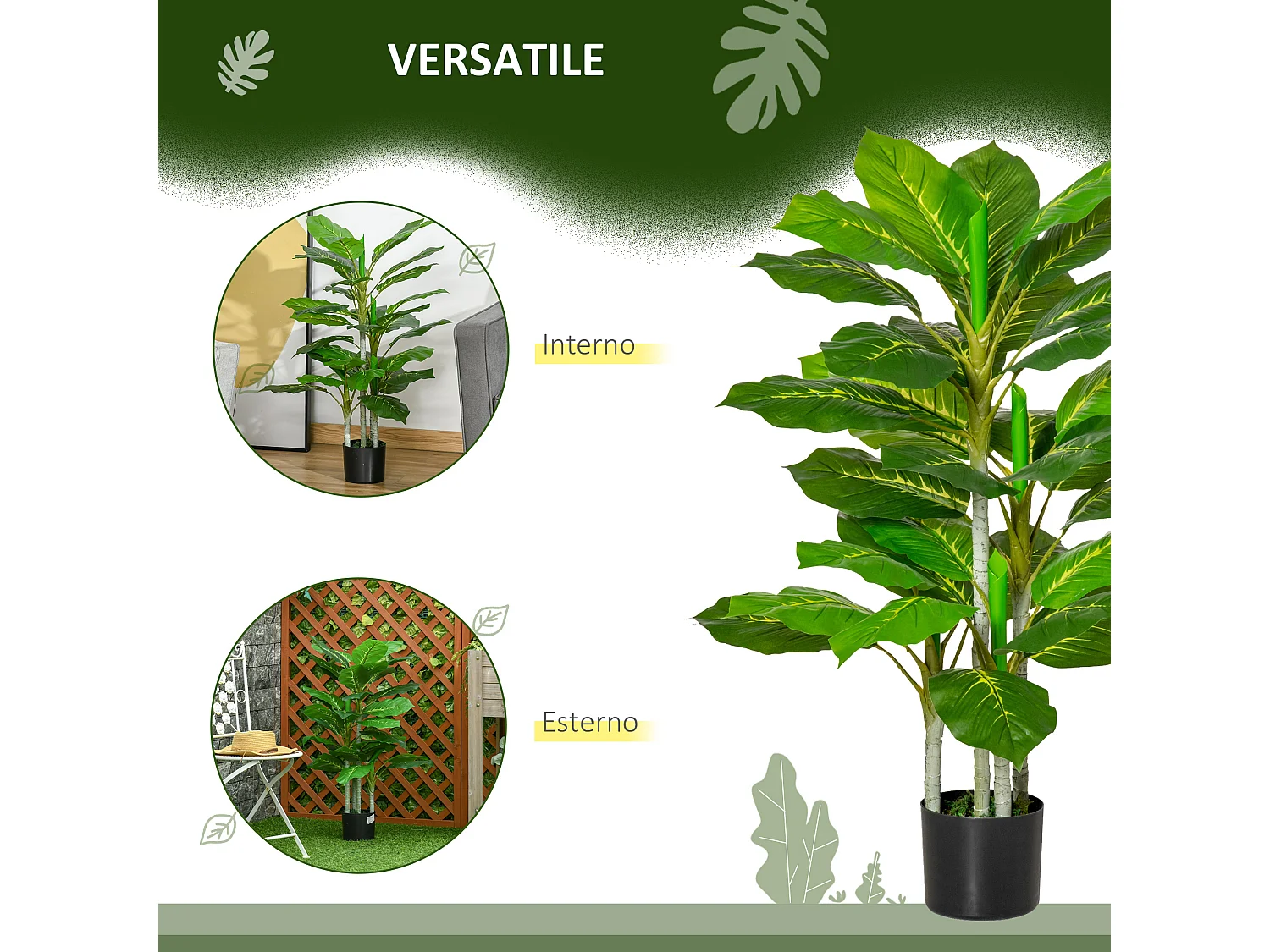 Pianta verde artificiale 95 cm da 33 foglie per interni ed esterni