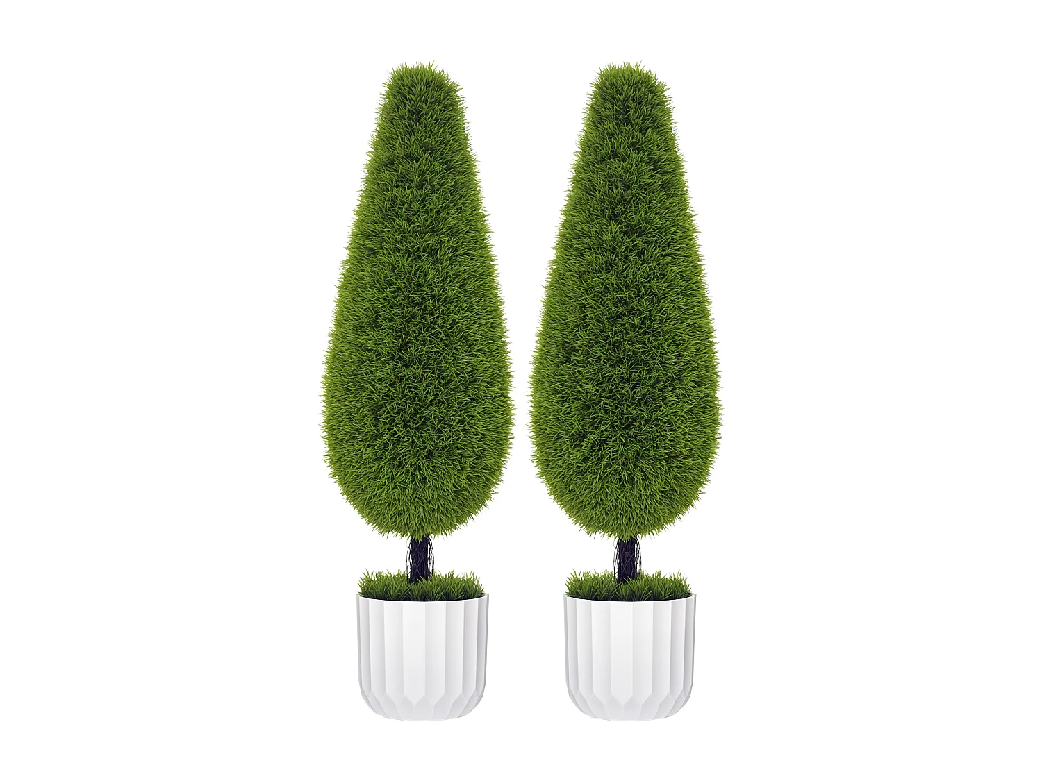 Set 2 piante finte di cipresso con vasi muschio e cemento