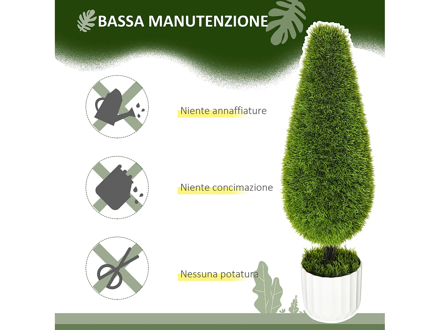 Set 2 piante finte di cipresso con vasi muschio e cemento