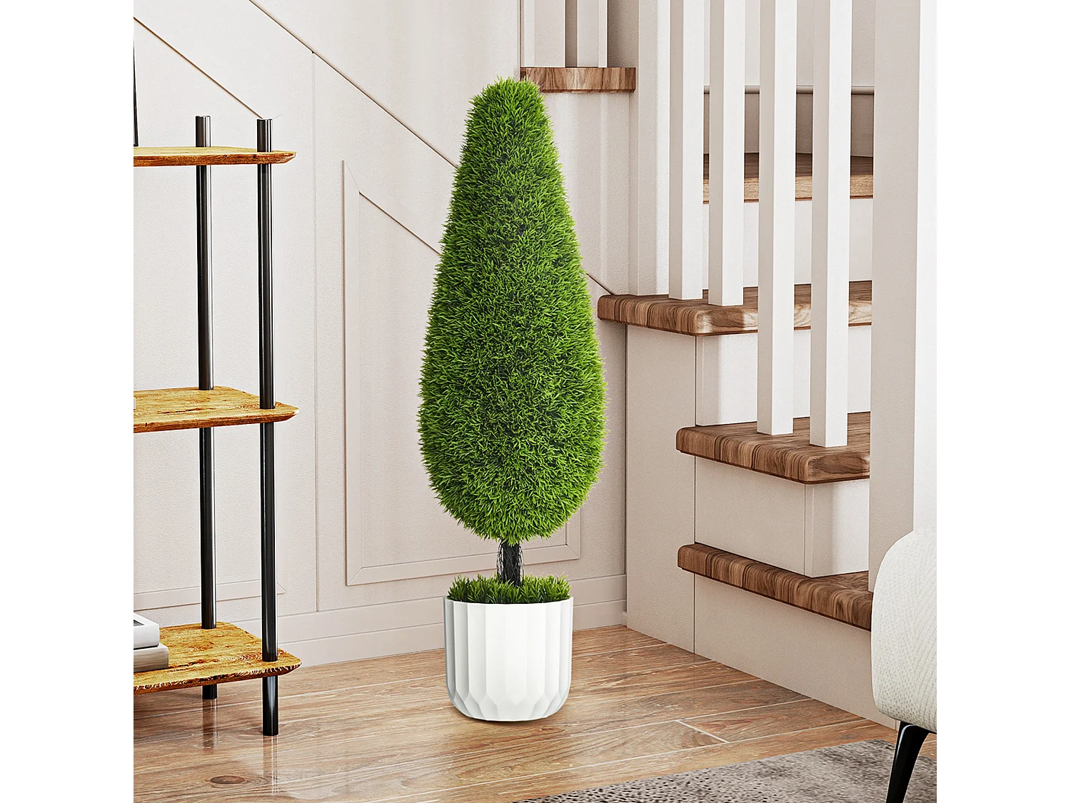 Set 2 piante finte di cipresso con vasi muschio e cemento