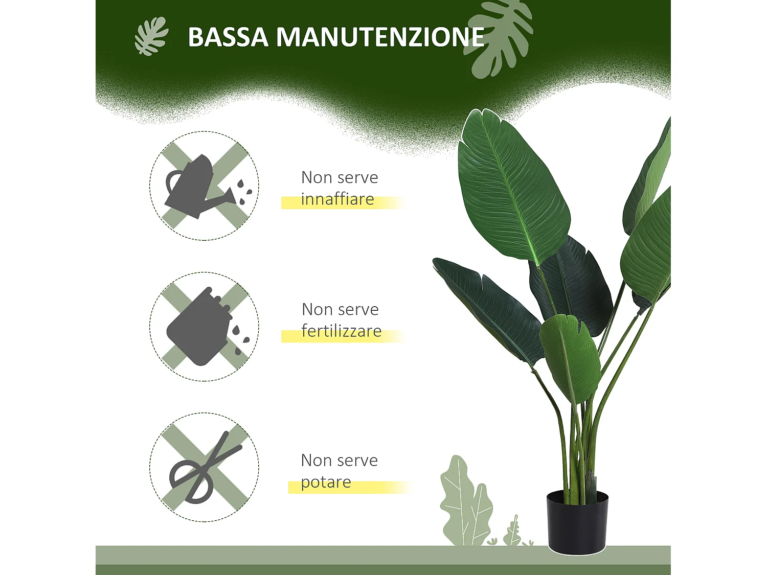 Pianta finta uccello del paradiso alta 120cm con vaso
