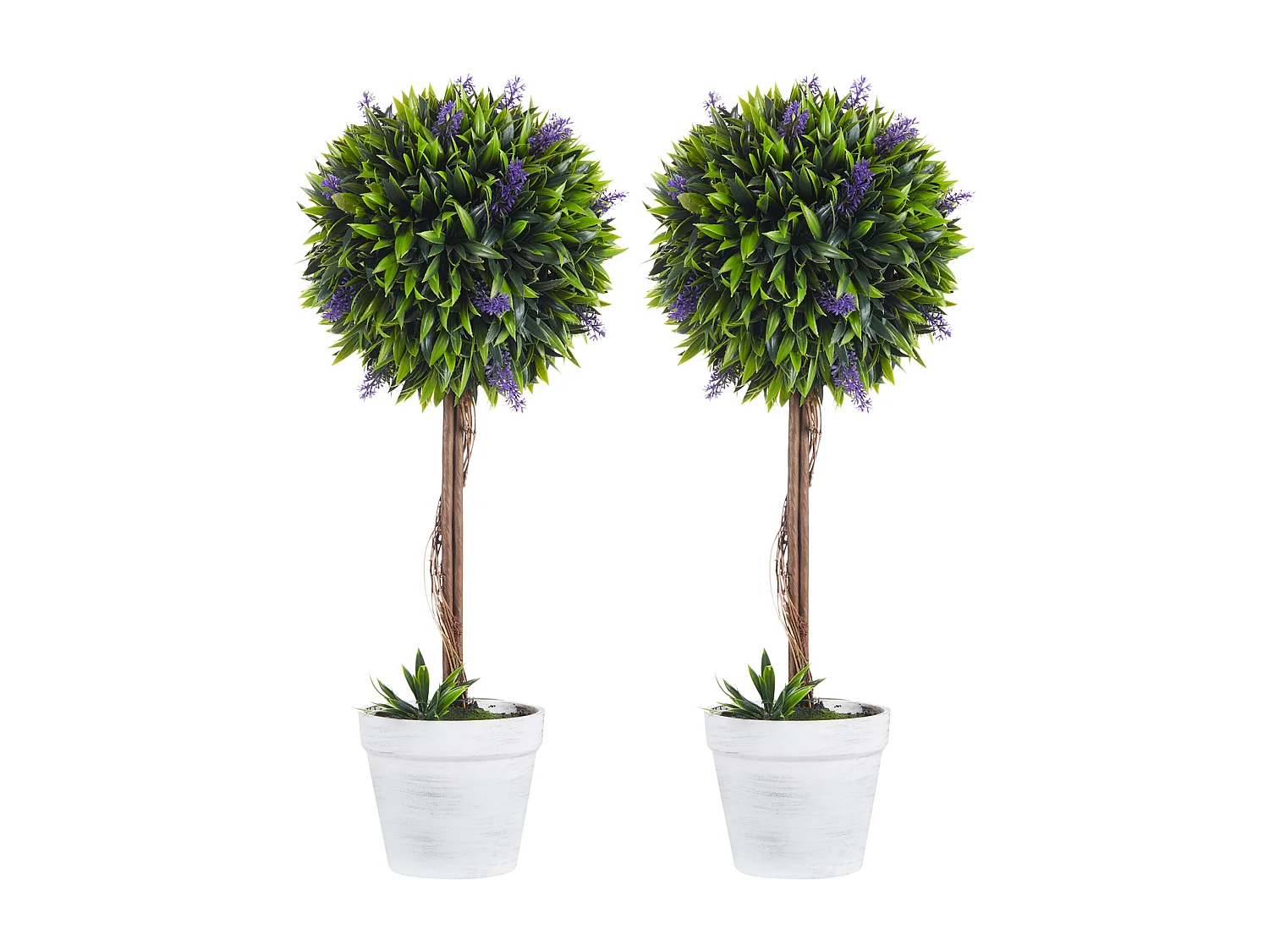 Set 2 piante artificiali verdi con fiori di lavanda e vaso Ø24x60 cm