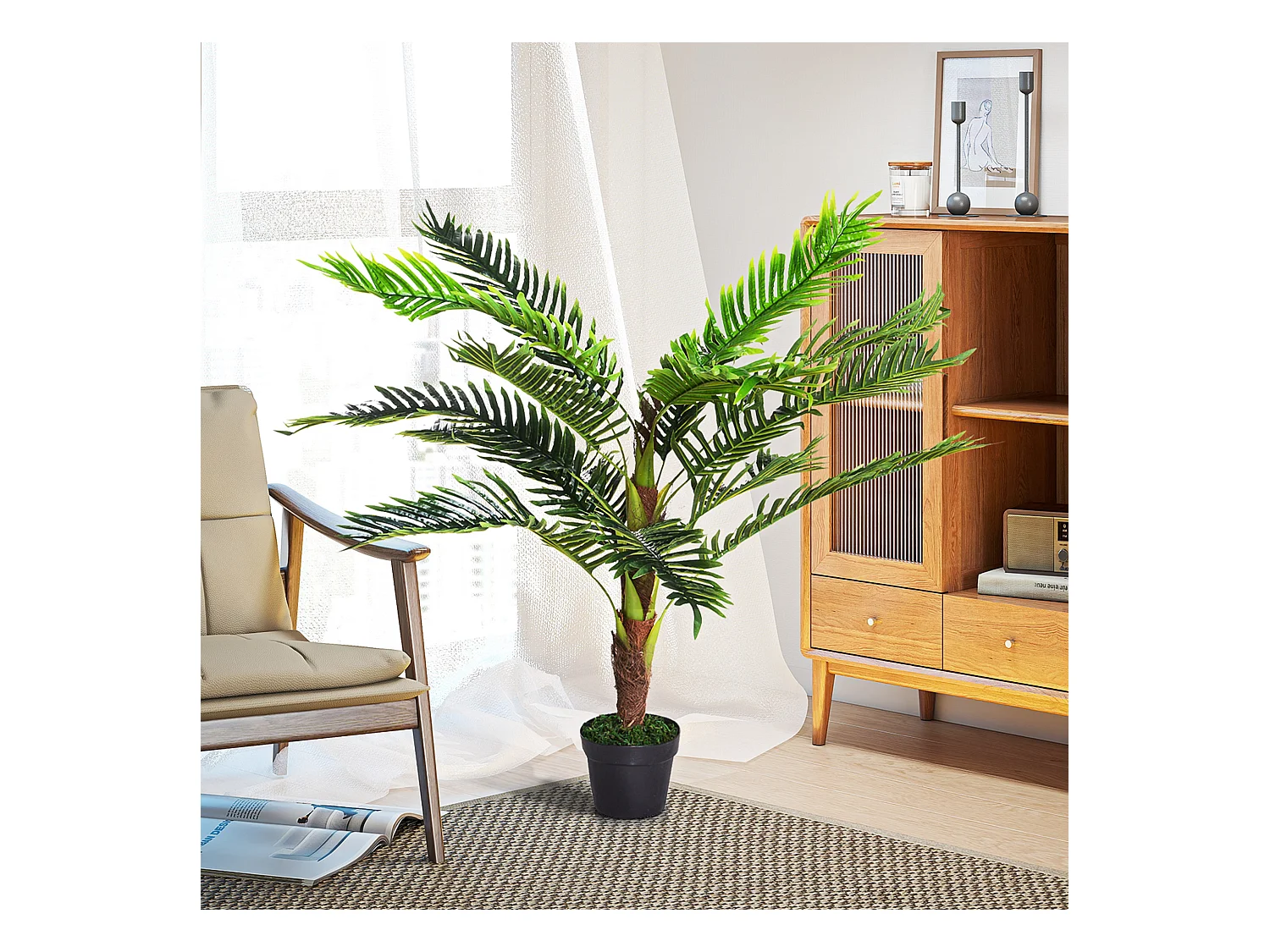 Pianta artificiale palma cycas alta 123cm con vaso incluso