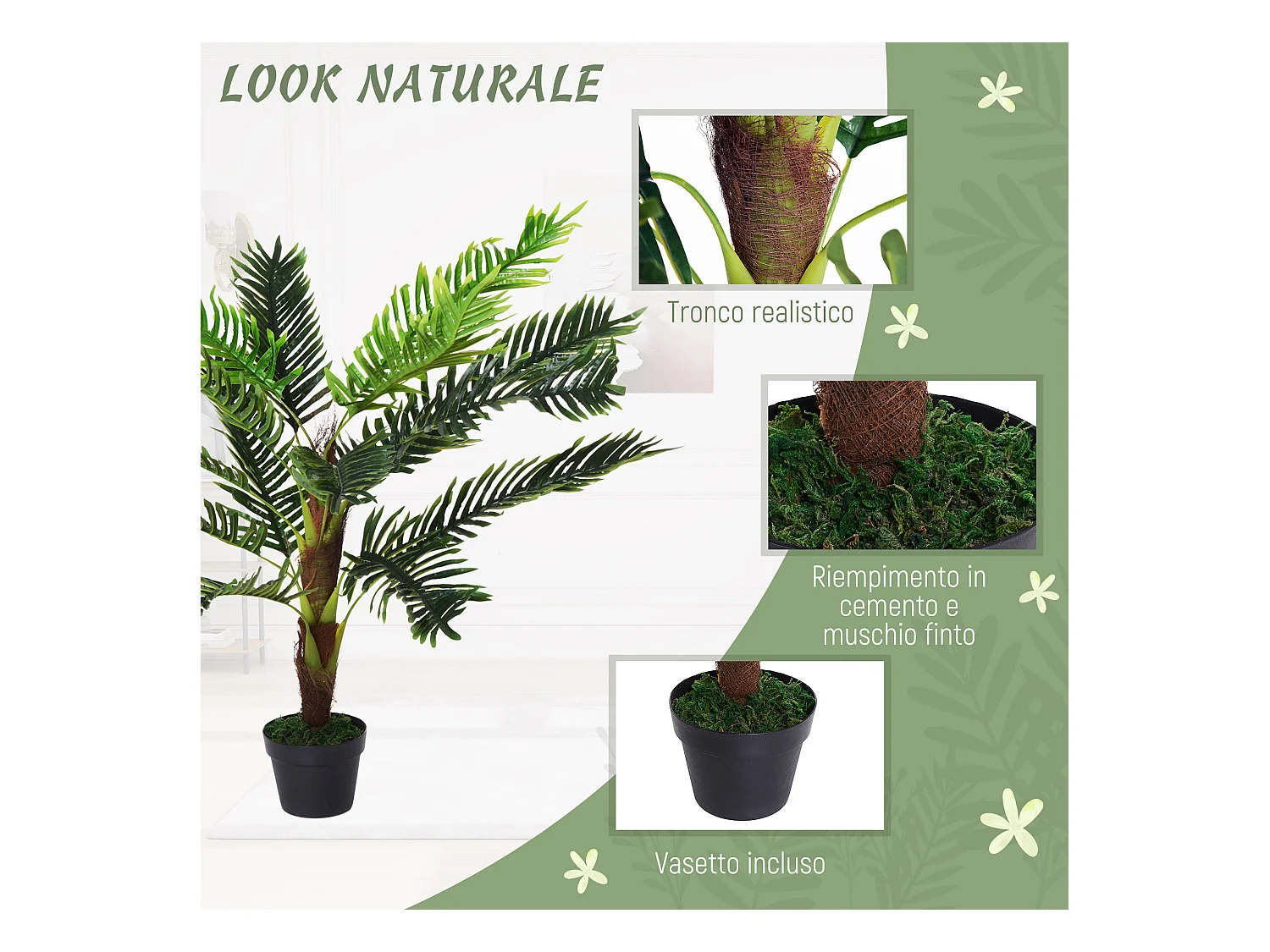 Pianta artificiale palma cycas alta 123cm con vaso incluso