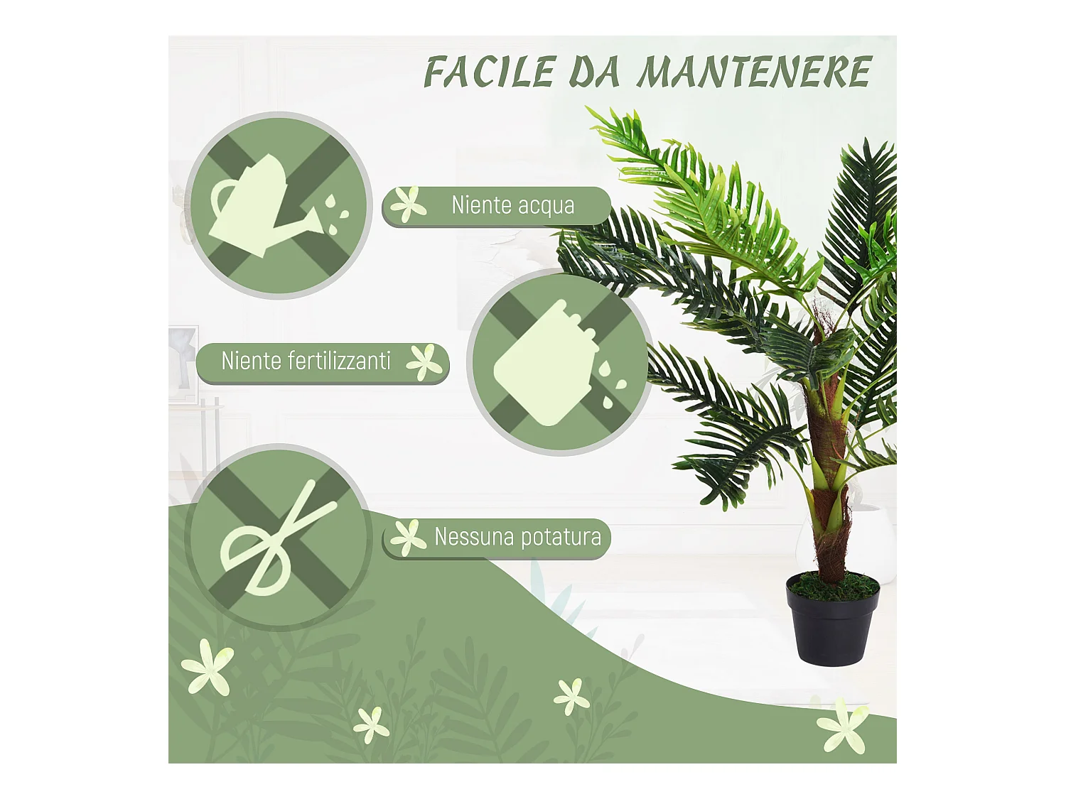 Pianta artificiale palma cycas alta 123cm con vaso incluso