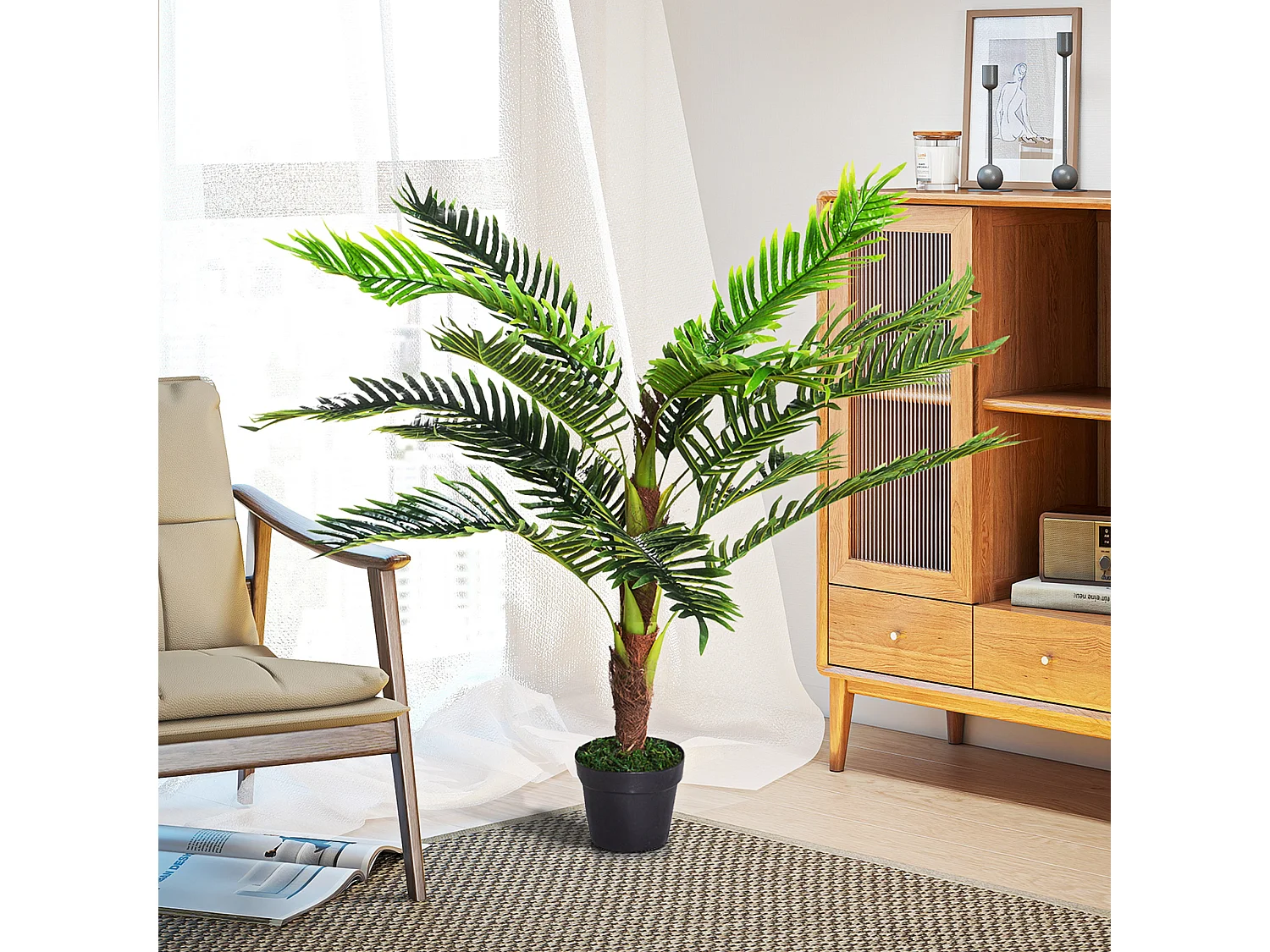 Pianta artificiale palma cycas alta 123cm con vaso incluso