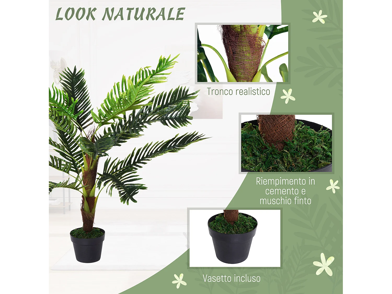 Pianta artificiale palma cycas alta 123cm con vaso incluso