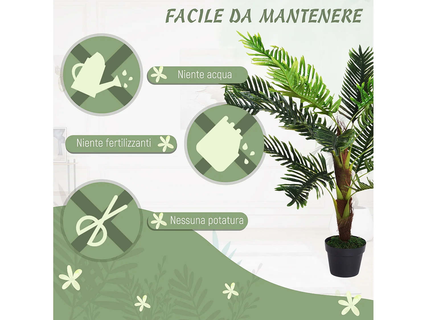 Pianta artificiale palma cycas alta 123cm con vaso incluso