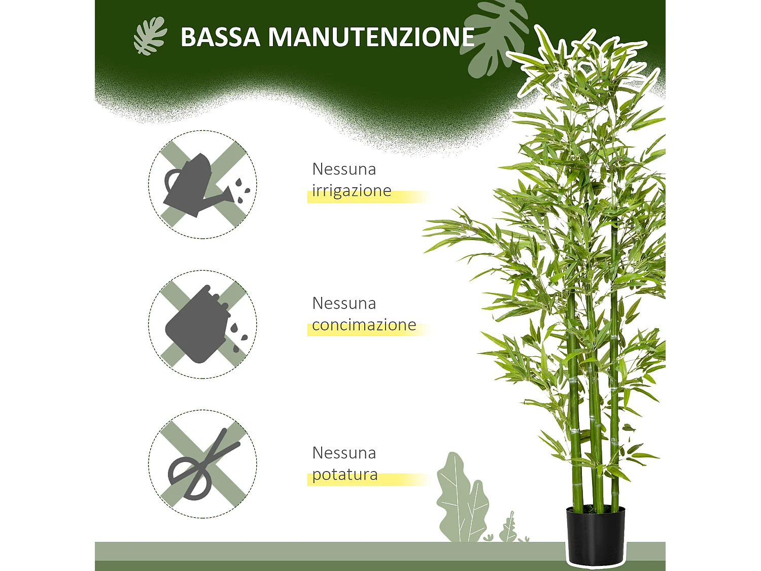 Pianta finta di bambù alta 150cm da interno ed esterno con vaso