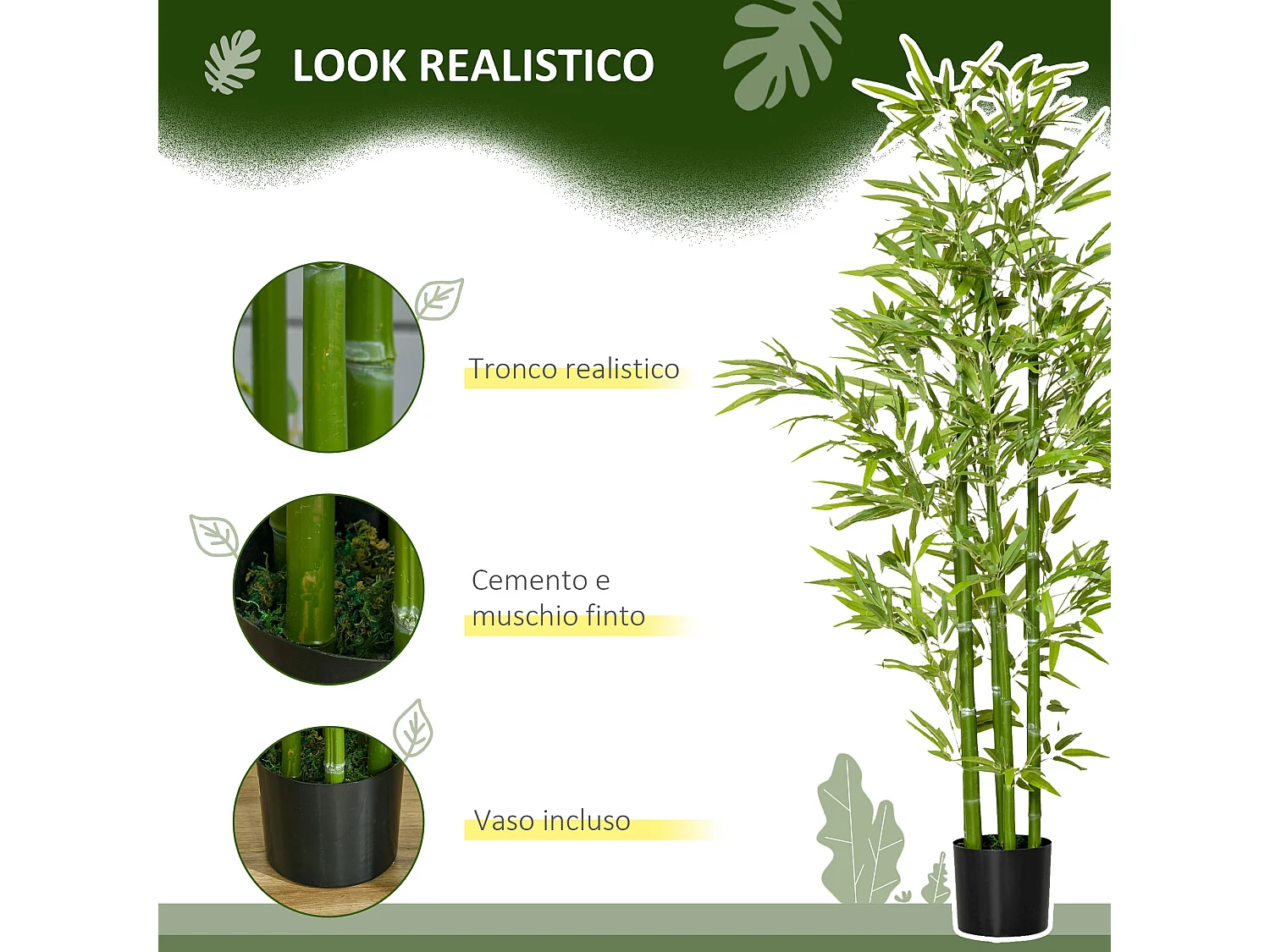 Pianta finta di bambù alta 150cm da interno ed esterno con vaso