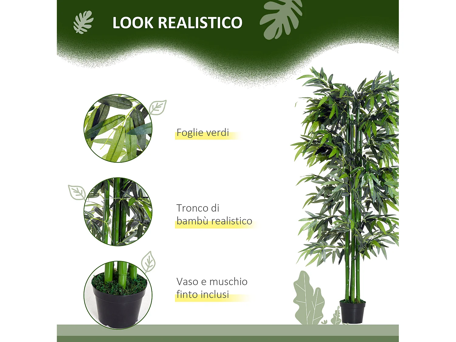 Pianta bambù artificiale in vaso 180cm per interni ed esterni