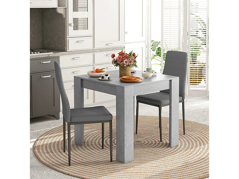 Set da pranzo 3 pezzi con tavolo e sedie da cucina grigio