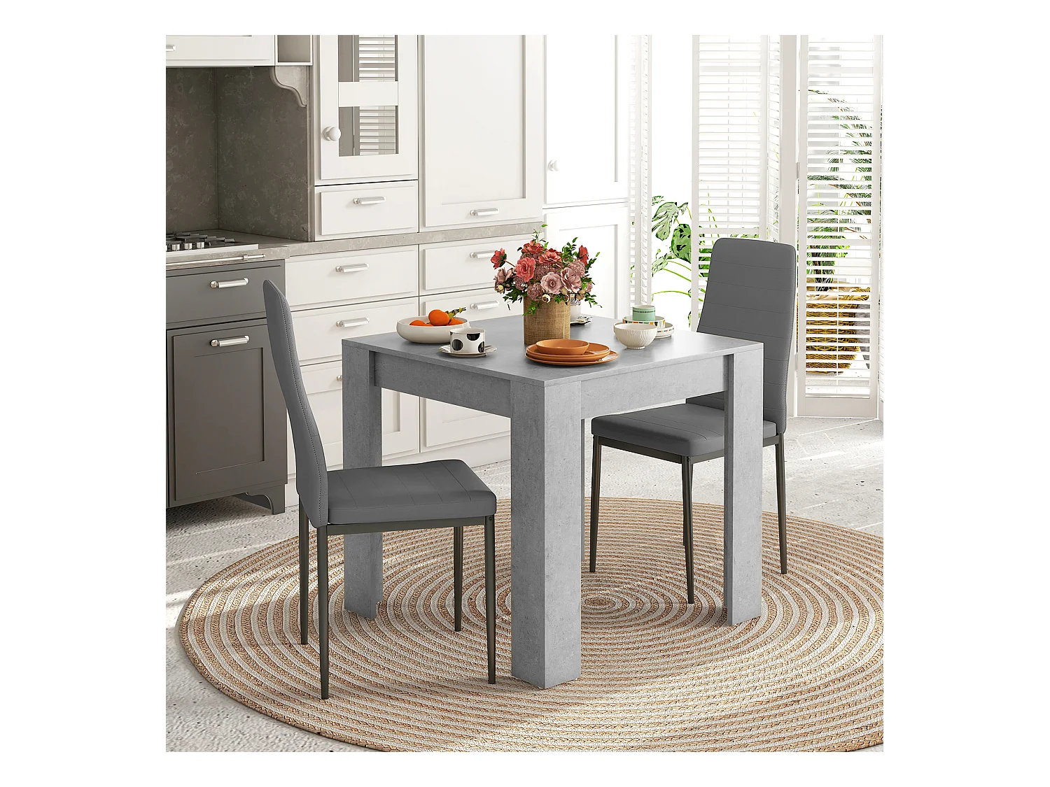 Set da pranzo 3 pezzi con tavolo e sedie da cucina grigio