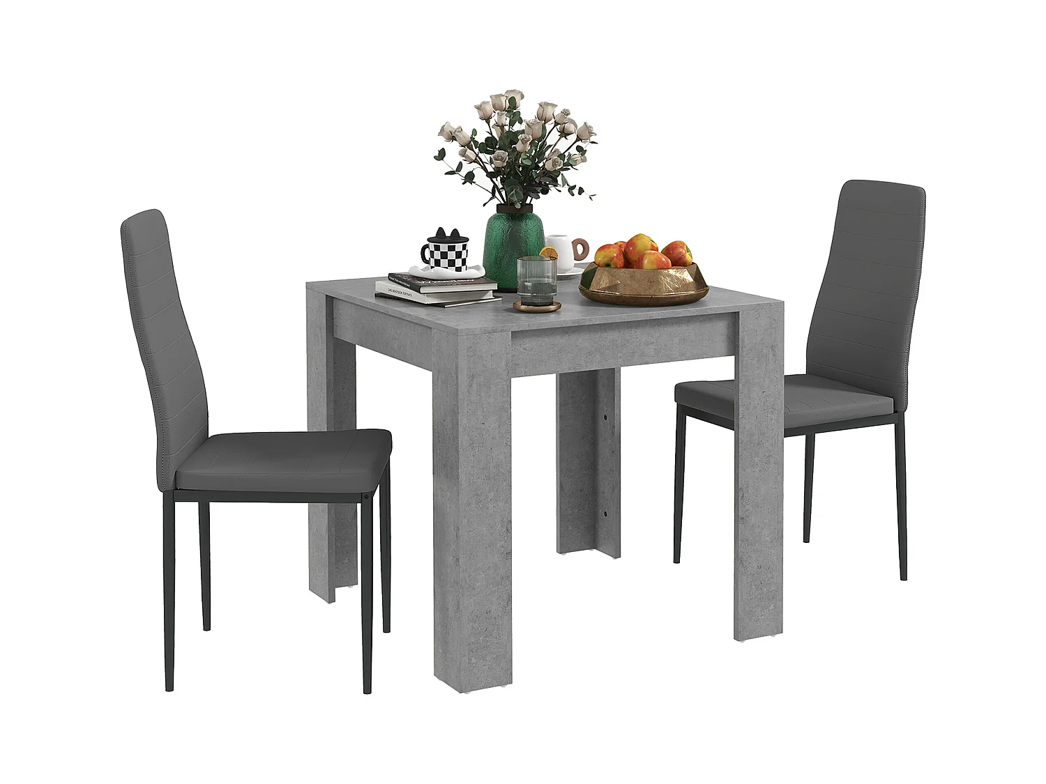 Set da pranzo 3 pezzi con tavolo e sedie da cucina grigio