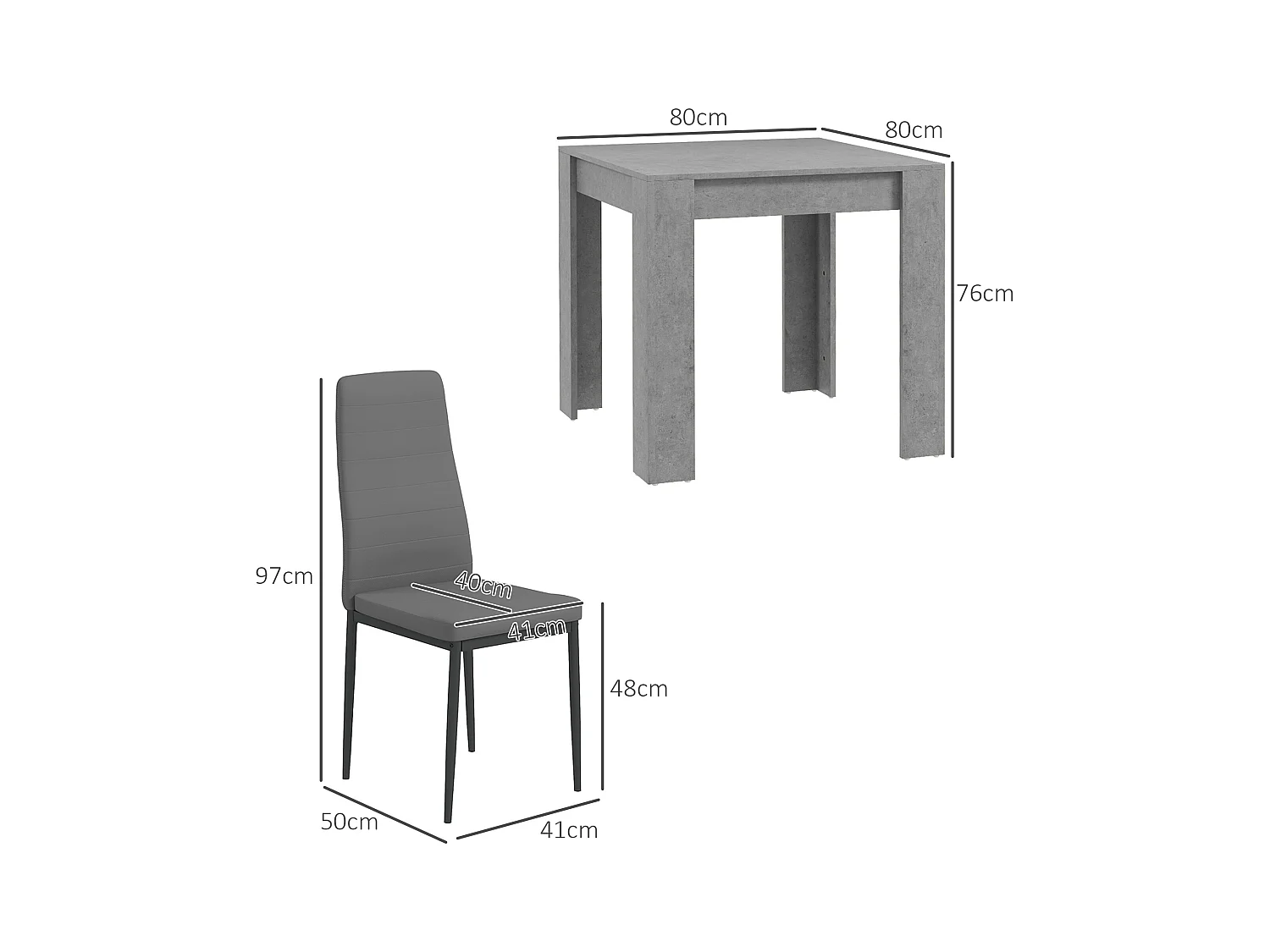 Set da pranzo 3 pezzi con tavolo e sedie da cucina grigio