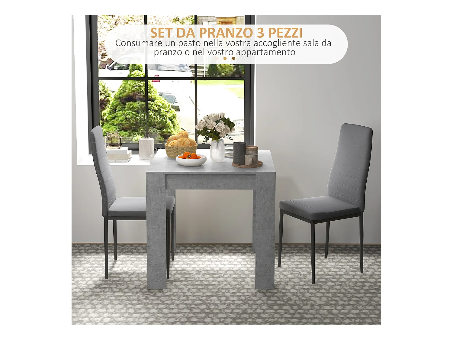 Set da pranzo 3 pezzi con tavolo e sedie da cucina grigio